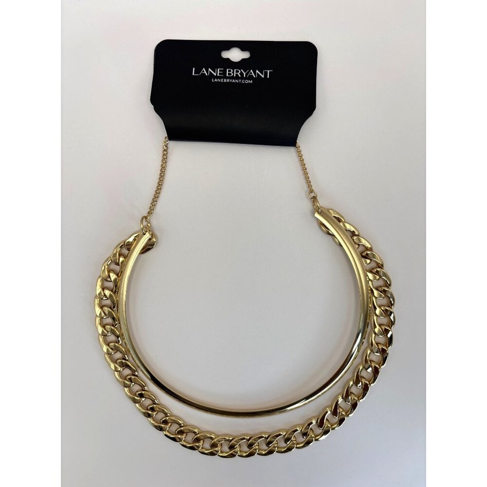 Lane Bryant Gold Tone Chunky Chain Statement Double Necklace New